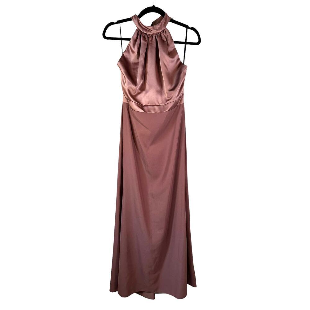 After Six 6834S Women's Halter Neck Charmeuse & Crepe Gown Sienna Size 6R Formal